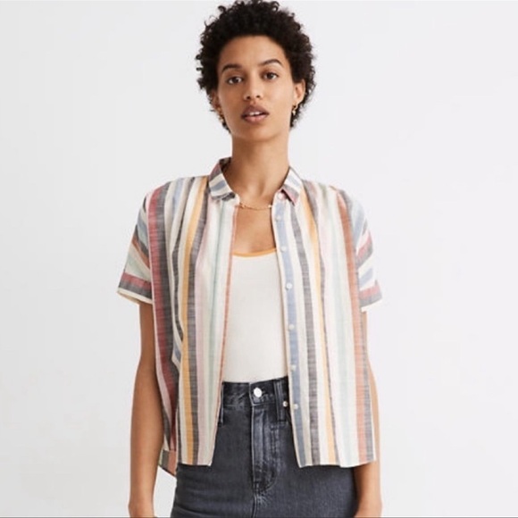 Madewell Hilltop Size XS Striped Oversized Retro Shirt Top Flowy Vacation - Picture 1 of 9
